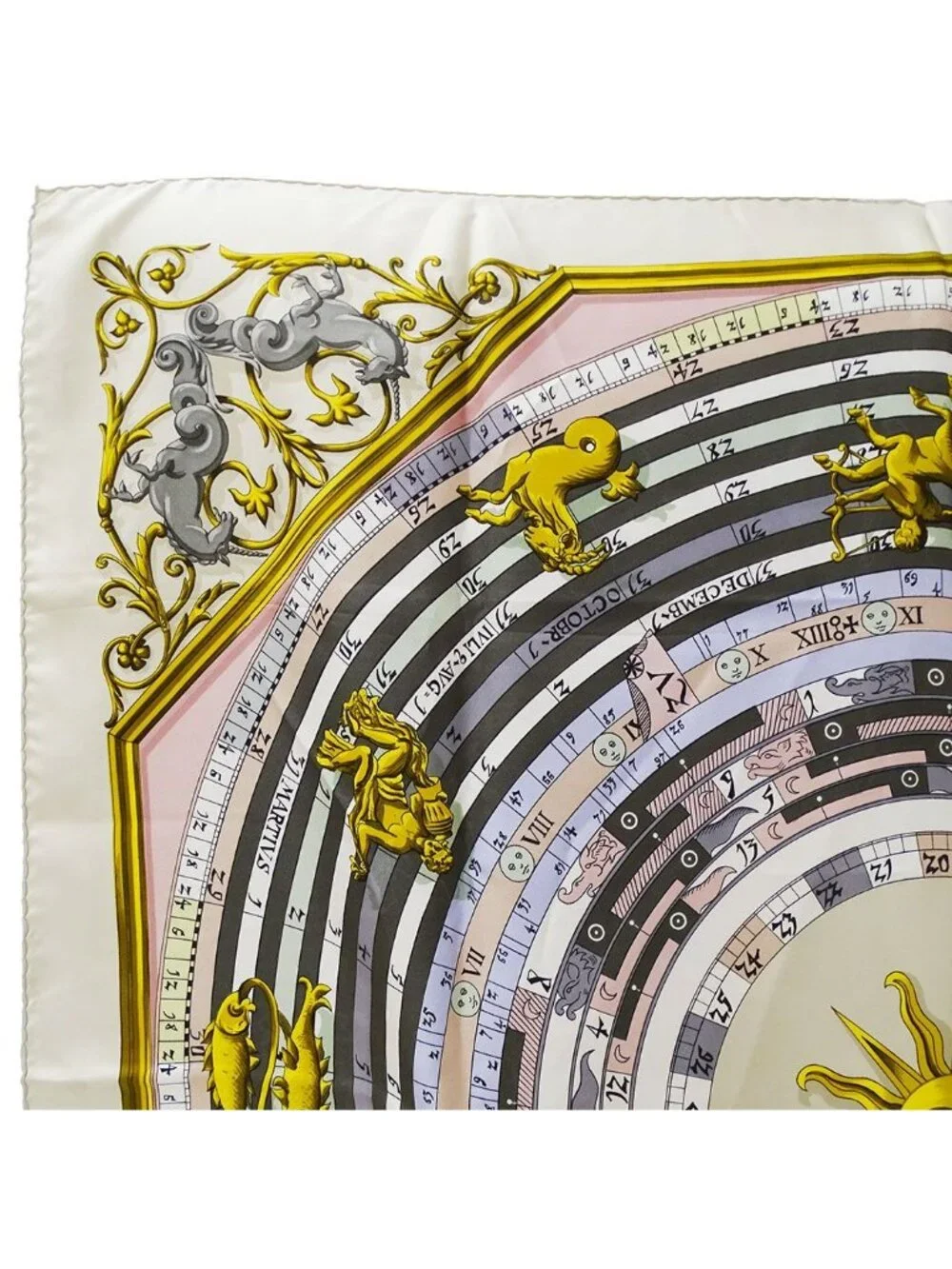 Hermes Scarf Carre 90 Dies Et More Astrology Silk Light Beige Purple Large